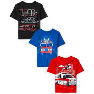 imageThe Childrens Place Baby and Toddler Boys Vehicle Short Sleeve Graphic TShirts MultipackFiretuckAmbulanceTrucks