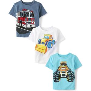 imageThe Childrens Place Baby and Toddler Boys Vehicle Short Sleeve Graphic TShirts MultipackMonster TruckTractorFire Truck