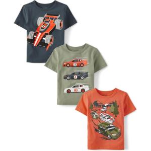 imageThe Childrens Place Baby and Toddler Boys Vehicle Short Sleeve Graphic TShirts MultipackRacecarRacecar TrioRacecar Scene