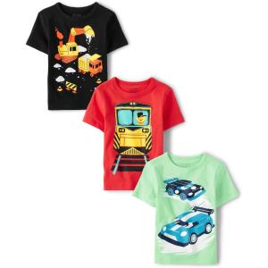 imageThe Childrens Place Baby and Toddler Boys Vehicle Short Sleeve Graphic TShirts MultipackRacecarsTrainConstruction