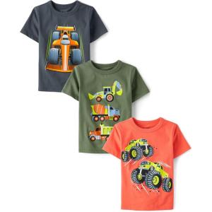 imageThe Childrens Place Baby and Toddler Boys Vehicle Short Sleeve Graphic TShirts MultipackRacerConstructionMonster Trucks