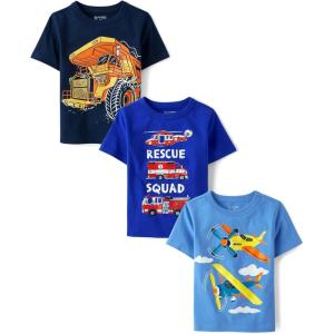 imageThe Childrens Place Baby and Toddler Boys Vehicle Short Sleeve Graphic TShirts MultipackRescueAirplanesConstruction