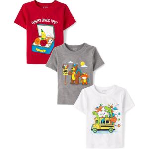 imageThe Childrens Place Boys and Toddler SchoolLearning Short Sleeve Graphic TShirts3 PackSnack TimeAnimalsSchool Bus