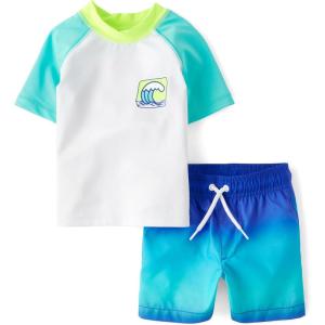 imageThe Childrens Place Boys and Toddler Short Sleeve Rashguard and BottomsRenew Blue
