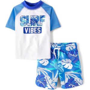 imageThe Childrens Place Boys and Toddler Short Sleeve Rashguard and BottomsSurf Vibes