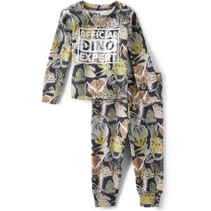 imageThe Childrens Place Baby Boys and Toddler Long Sleeve Top and Pants Snug Fit 100 Cotton 2 Piece Pajama SetDino Heads