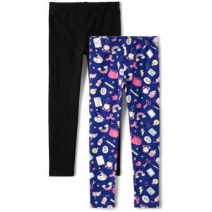 imageThe Childrens Place Girls Printed Leggings 2PackSchool Doodle VioletBlack 2pack