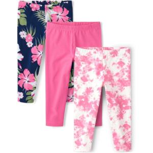 imageThe Childrens PlaceGirlsAssorted Everyday Capri LeggingsPink Palms 3pack