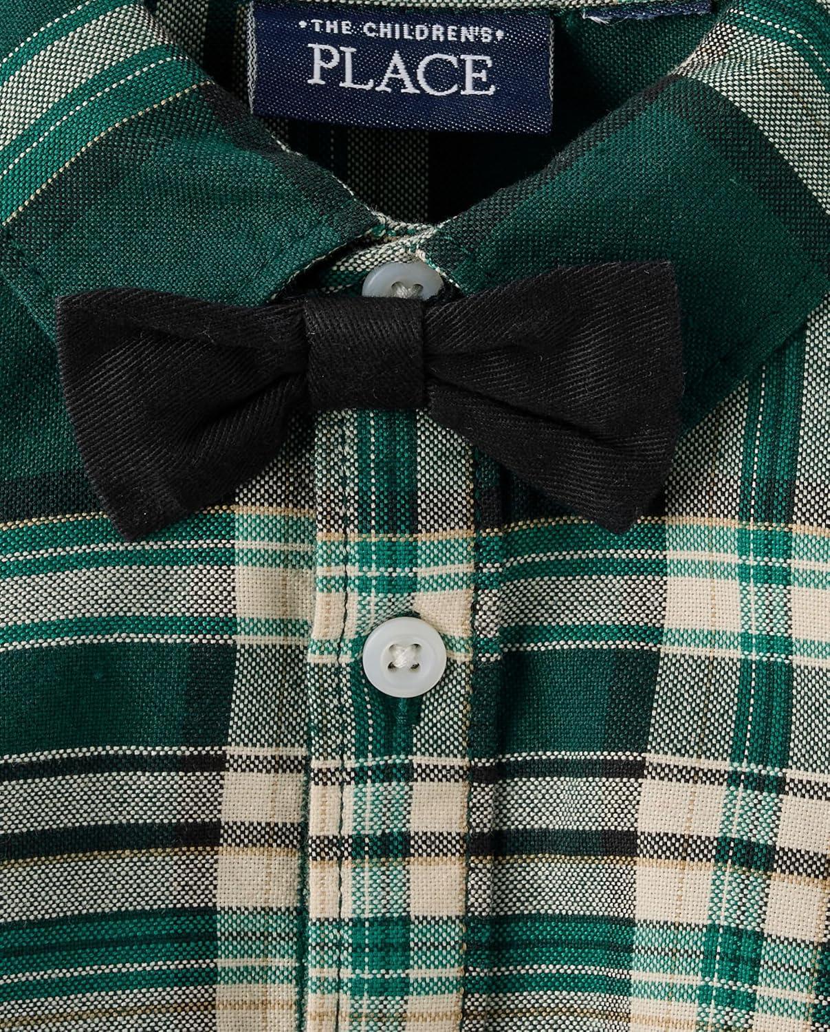 imageThe Childrens Place babyboys And Newborn Button Down Shirt and Pants 2 Piece OutfitBalt Green Plaid