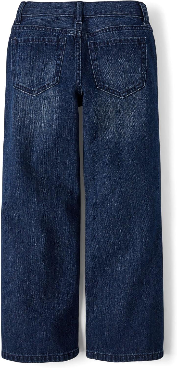 imageThe Childrens Place Girls Wide Leg JeansAmble Wash Side Stud