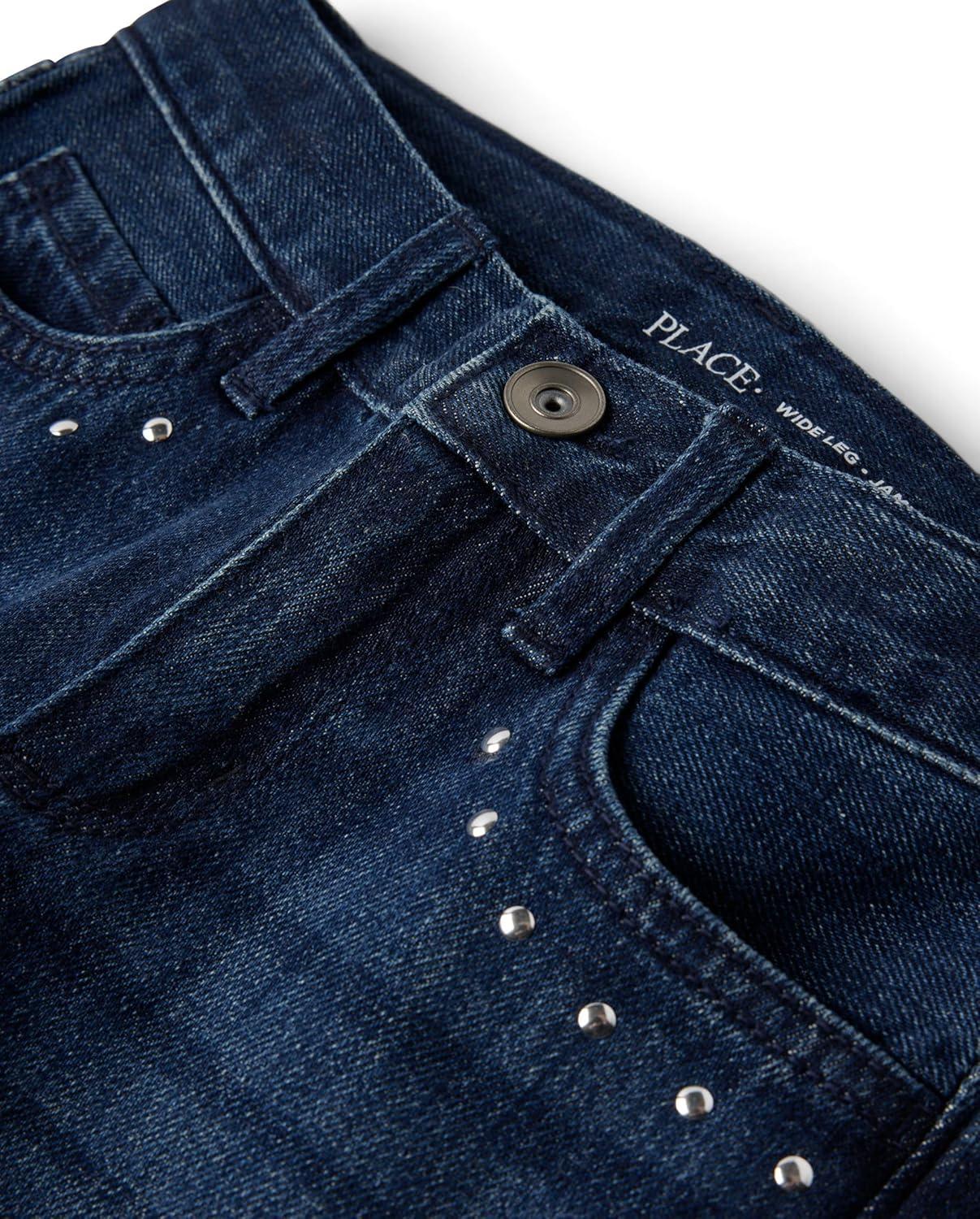 imageThe Childrens Place Girls Wide Leg JeansAmble Wash Side Stud