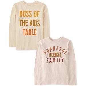 imageThe Childrens Place Kids All HolidaysBirthdays Long Sleeve Graphic TShirts2 PackThankful FamilyBoss of Kids Table