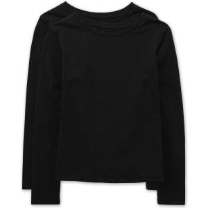 imageThe Childrens Place Girls Basic Short Sleeve Layering TeeBlack 2pack