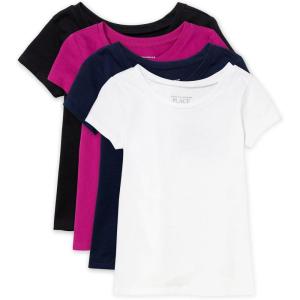 imageThe Childrens Place Girls Basic Short Sleeve Layering TeeBlackFuschiaBlackWhite 4pack