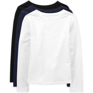 imageThe Childrens Place Girls Basic Short Sleeve Layering TeeBlackTidalWhite 3pack