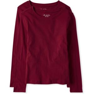 imageThe Childrens Place Girls Basic Short Sleeve Layering TeeRubine 2pack