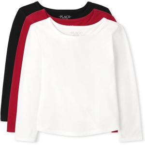 imageThe Childrens Place Girls Long Sleeve Basic Layering TeesBlackRedWhite 3 Pack