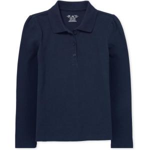 imageThe Childrens Place Girls Long Sleeve Pique PoloTidal Single