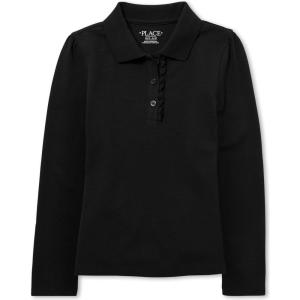 imageThe Childrens Place Girls Long Sleeve Ruffle Pique PoloBlack