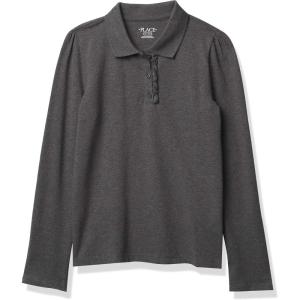 imageThe Childrens Place Girls Long Sleeve Ruffle Pique PoloDk Heather Grey