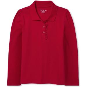 imageThe Childrens Place Girls Long Sleeve Ruffle Pique PoloRuby