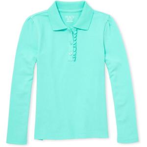 imageThe Childrens Place Girls Long Sleeve Ruffle Pique PoloSeafrost Single