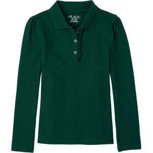 imageThe Childrens Place Girls Long Sleeve Ruffle Pique PoloSpruce Green Single