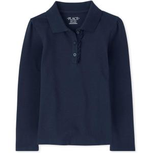 imageThe Childrens Place Girls Long Sleeve Ruffle Pique PoloTidal