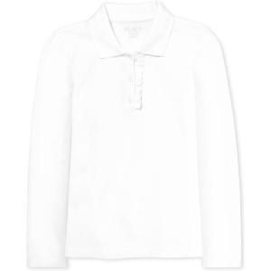 imageThe Childrens Place Girls Long Sleeve Ruffle Pique PoloWhite