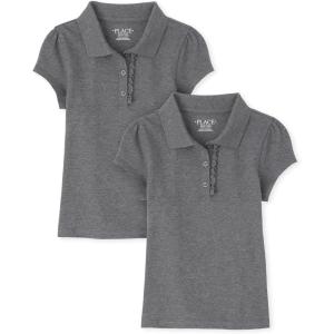 imageThe Childrens Place Girls Short Sleeve Ruffle Pique PoloDk Heather Gray 2 PackM 78