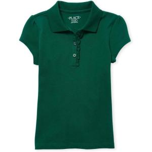 imageThe Childrens Place Girls Short Sleeve Ruffle Pique PoloSpruce Green
