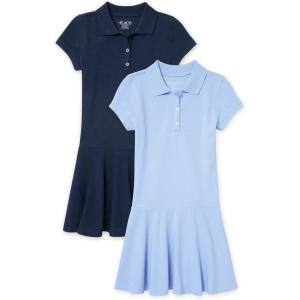 imageThe Childrens Place Girls Uniform Pique Polo Dress 2 packLt BlueTidal 2pack