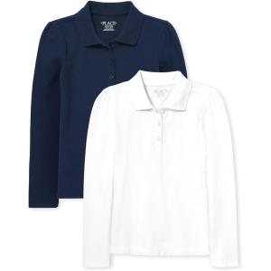 imageThe Childrens Place girls Long Sleeve Pique PolomultipacksTidalWhite 2pack