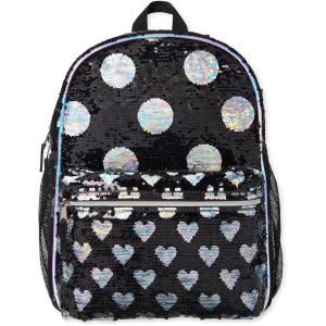 imageThe Childrens Place Kids Preschool Elementary Backpack for Boys and GirlsMetallic Black Sequin Dot