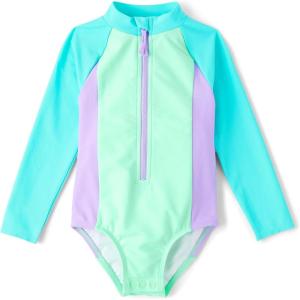 imageThe Childrens Place Girls and Toddler Long Sleeve Half Zip One Piece Rashgaurd SwimsuitNeon Soft Mint