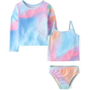 imageThe Childrens Place Girls and Toddler Long Sleeve Rashguard and Tankini Swimsuit 3 Piece SetGulf Blue