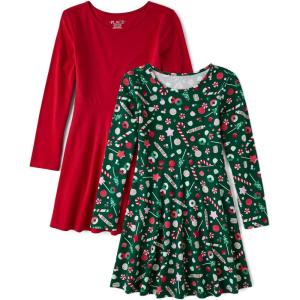 imageThe Childrens Place Girls Long Sleeve KnitRedGreen Candy Canes