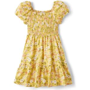 imageThe Childrens Place girls Floral Smocked Babydoll DressSunset Gold Floral Puff Sleeve