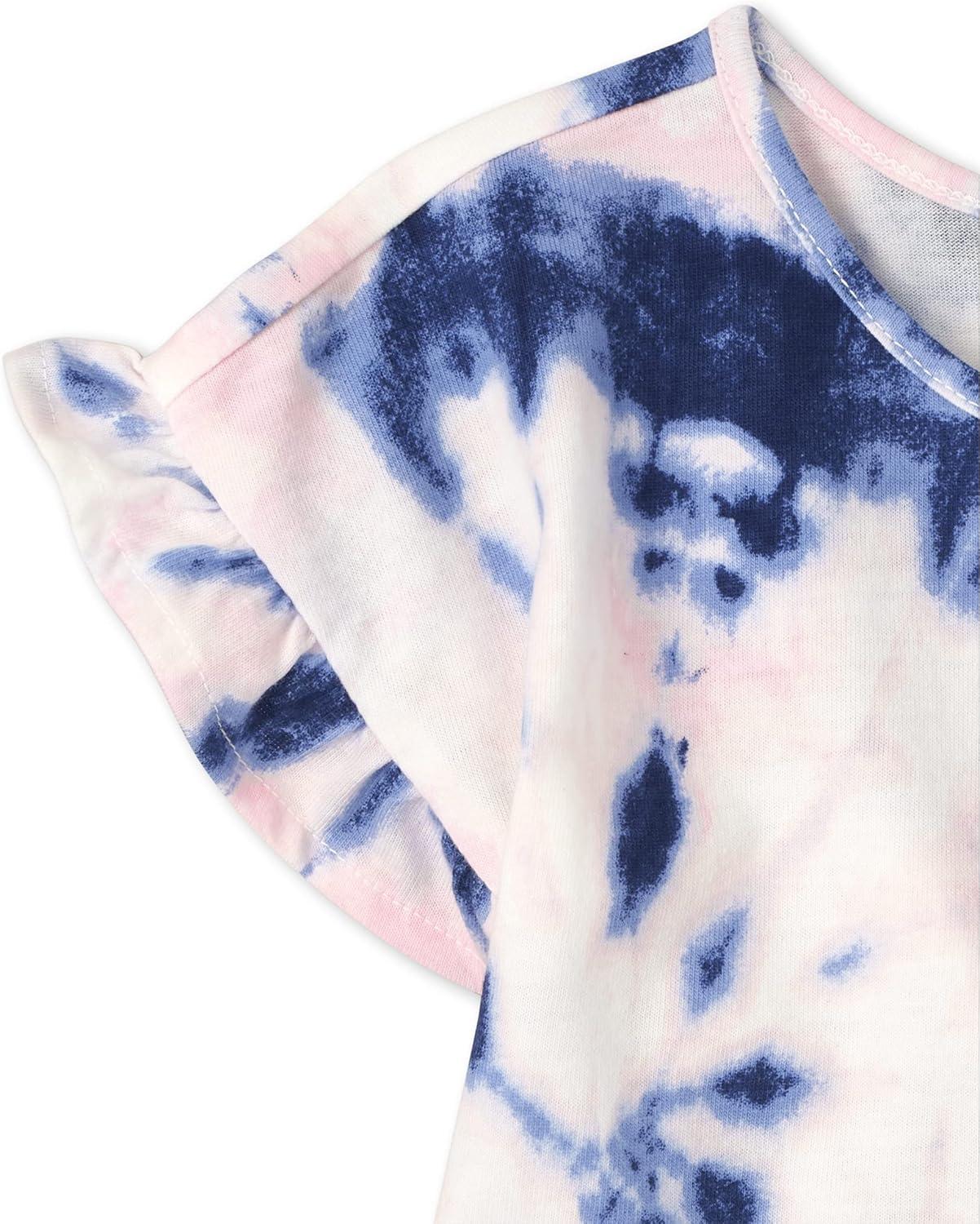 imageThe Childrens Place BabyGirls and Toddler Short Sleeve Flutter ShirtMilky Way Tie DyeRainbow 2pack