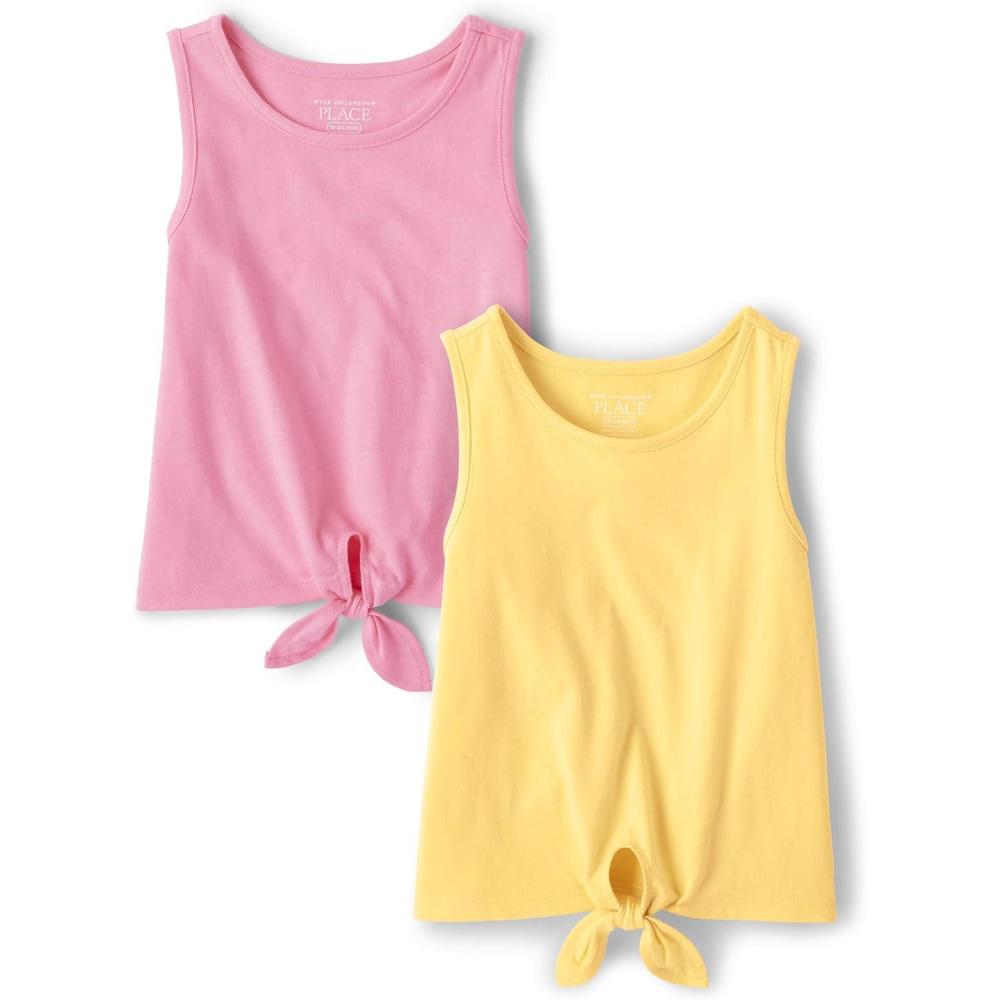 imageThe Childrens Place Baby Girls and Toddler Tie Front Tank TopsPinkYellow Tie Front 2pack