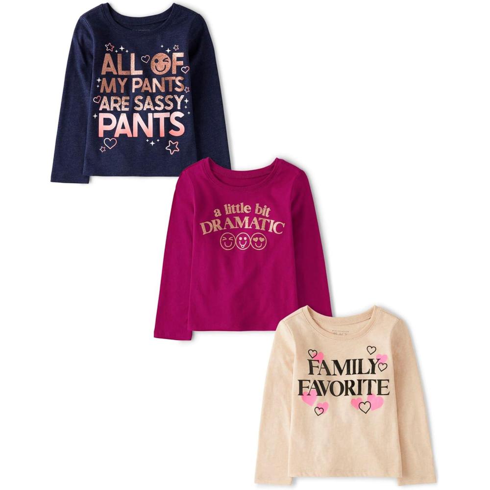 imageThe Childrens Place Baby Girls and Toddler UnicornsButterfliesTrends Long Sleeve Graphic TShirts3 PackDramaticSassy PantsFamily Fav