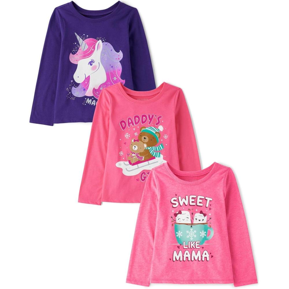 imageThe Childrens Place Baby Girls and Toddler UnicornsButterfliesTrends Long Sleeve Graphic TShirts3 PackUnicornDaddys GirlSweet Mama