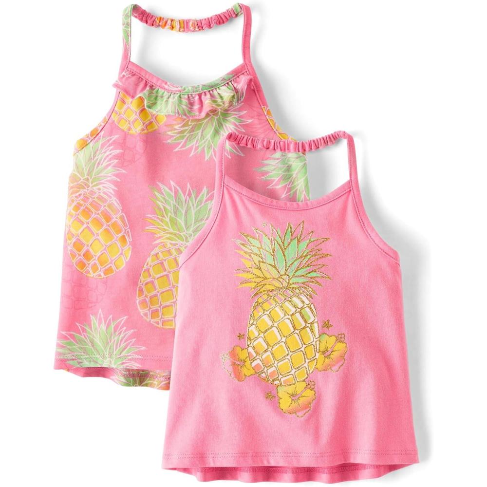 imageThe Childrens Place BabyGirls and Toddler Halter Tank TopsBright Pink Pineapple 2pack