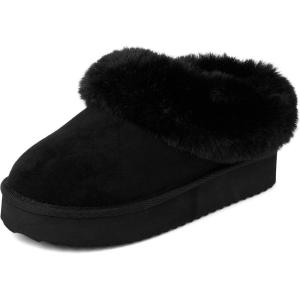imageThe Childrens Place Girls IndoorOutdoor Comfy Slip on Platform Shoes Faux Fur Lined SlipperBlack