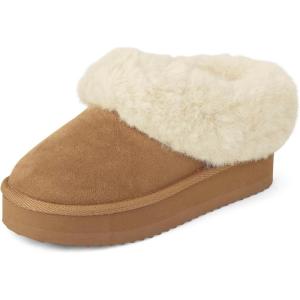 imageThe Childrens Place Girls IndoorOutdoor Comfy Slip on Platform Shoes Faux Fur Lined SlipperTan