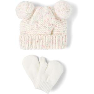 imageThe Childrens Place Unisex Baby And Toddler Winter Hat and Mittens Cold Weather SetPink Multi Pom Set
