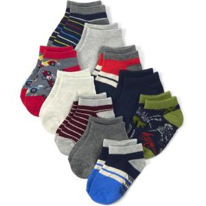 imageThe Childrens Place babyboys And Toddler Ankle Socks Variety PackDinoCarsStripes 6pack