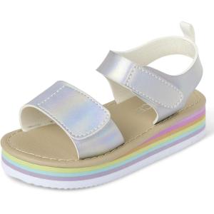 imageThe Childrens Place girls Baby Girls and Toddler Platform Sandals With Adjustable Ankle StrapSilver Multi