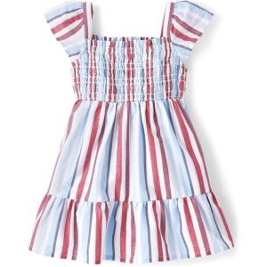 imageThe Childrens Place Baby Girls and Toddler Short Sleeve Casual DressesRed White and Blue Stripe