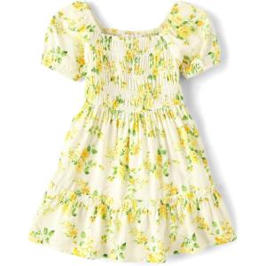 imageThe Childrens Place Baby Girls and Toddler Short Sleeve Casual DressesSmocked Yellow Floral